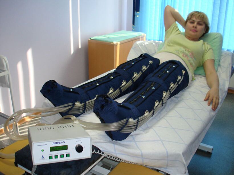 Bacaklardaki varisli damarların tedavisi için pressoterapi